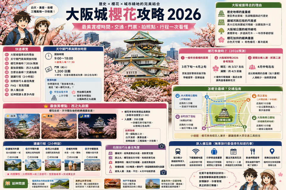 Osaka Amazing Pass ใช้กับสถานที่ท่องเที่ยวหลายแห่งในตัวเมืองโอซาก้า รวมถึง Osaka Castle