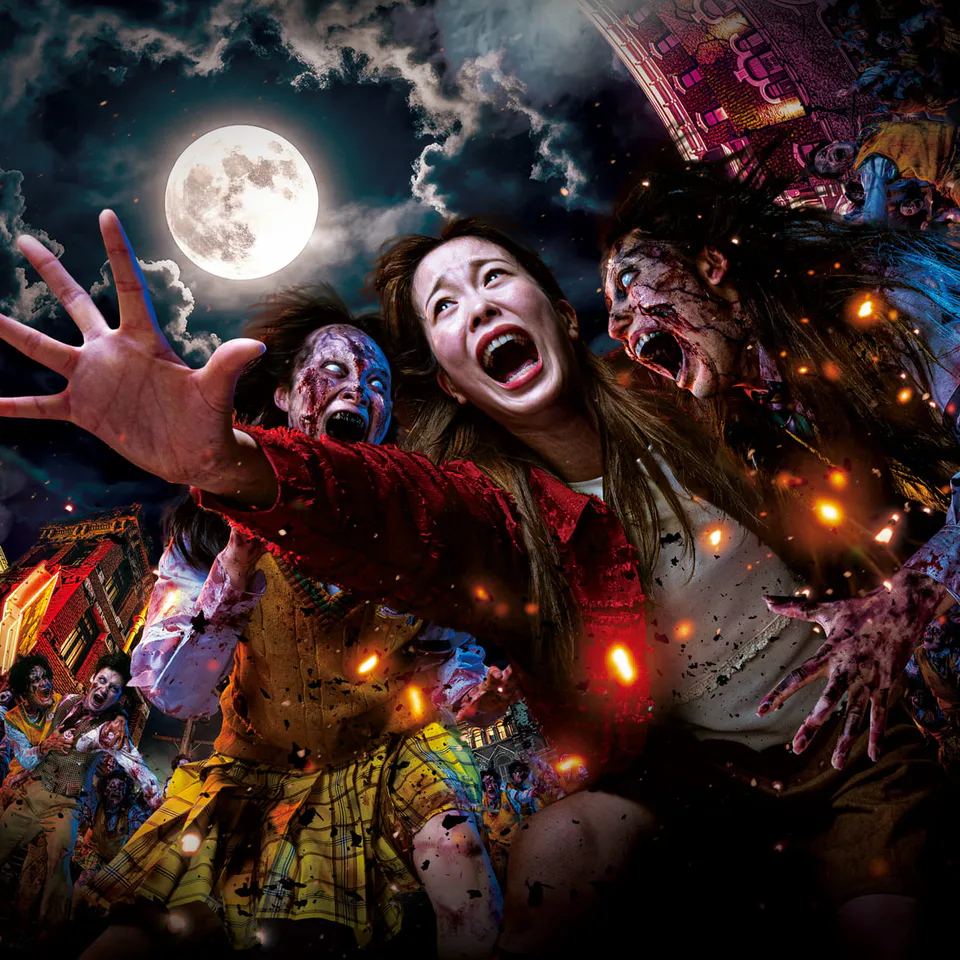 ภาพกิจกรรมอย่างเป็นทางการของ USJ Street Zombies 2026 และการอ้างอิงความปลอดภัยของผู้คนและอุปกรณ์ขนาดใหญ่