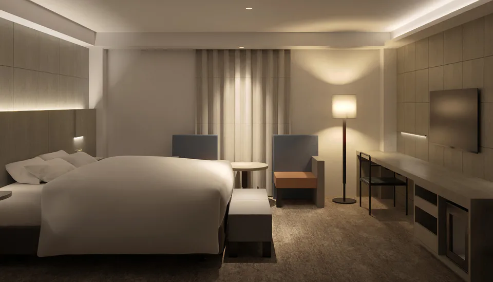 HOTEL IL PALAZZO ฟุกุโอกะ 35 ตร.ม. ห้อง Deluxe King สำหรับพักระยะยาวและพื้นที่ทำงาน